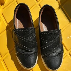Frye Black Leather Loafers with Stud Accents
